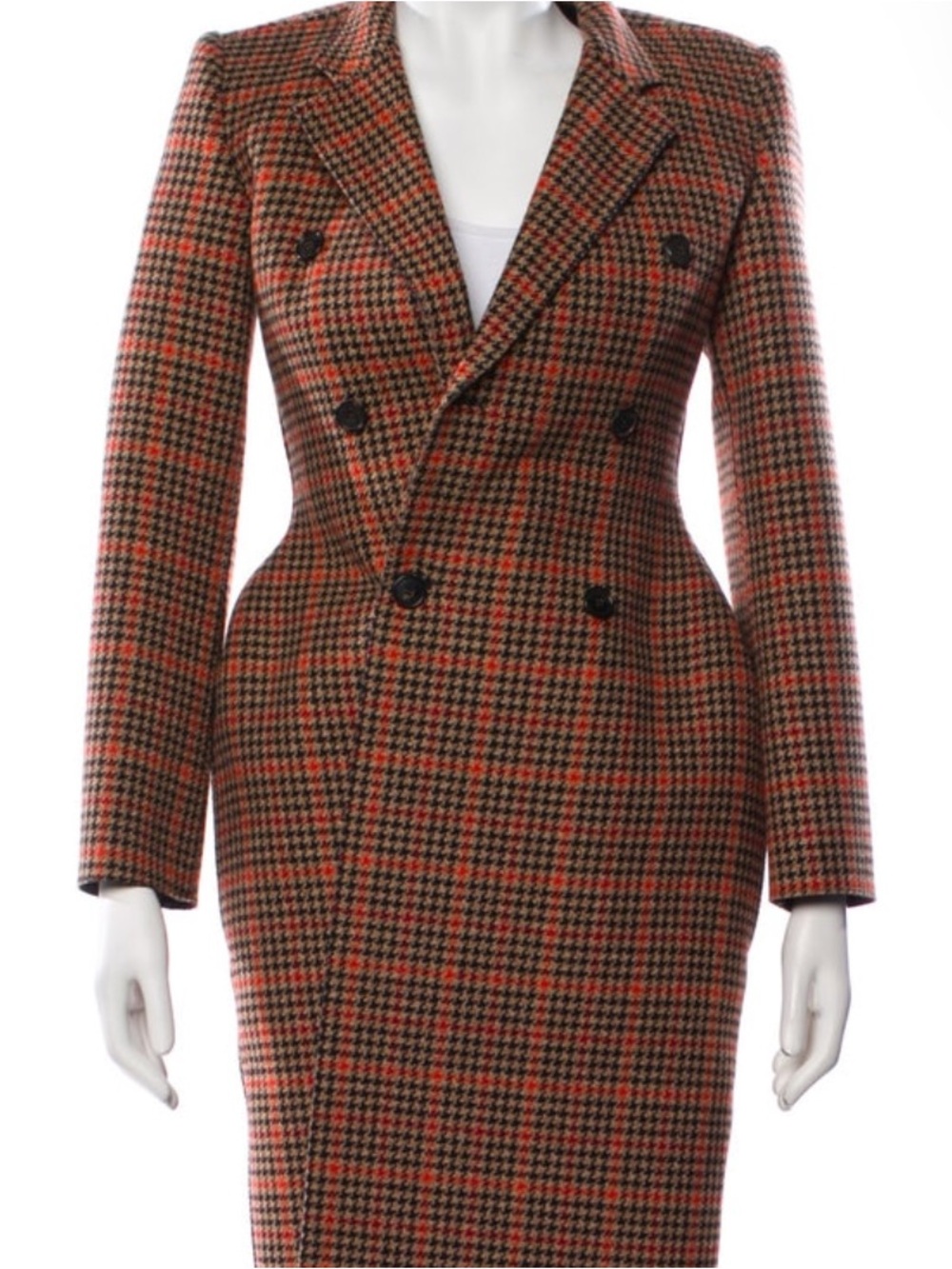 Balenciaga Double-Breasted Houndstooth Blazer in Red and Brown